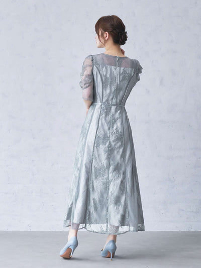 クラシックレースパイピングドレス：シルバーグレー