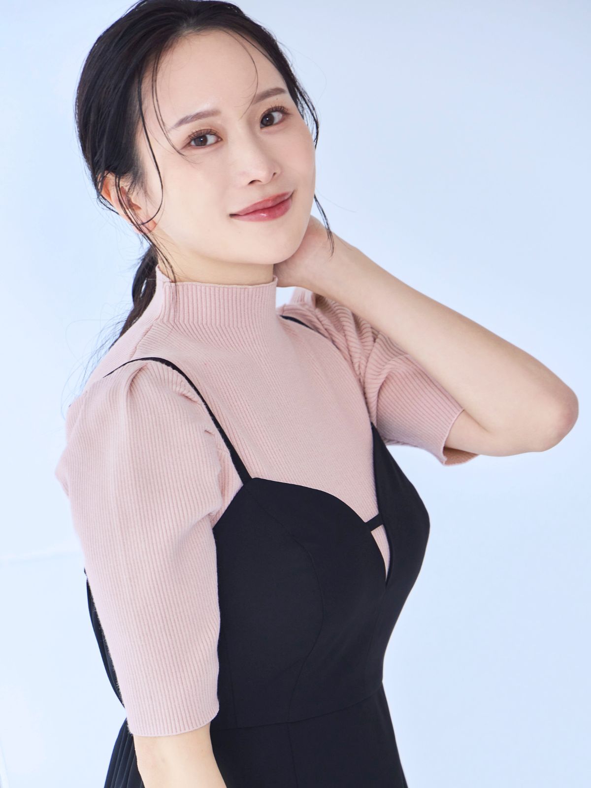 プチハイ5分袖パネルニット 25SS:ピーチピンク│胸が大きな女性 プチハイ5分袖パネルニット 25SS:ピーチピンク│胸が大きな女性