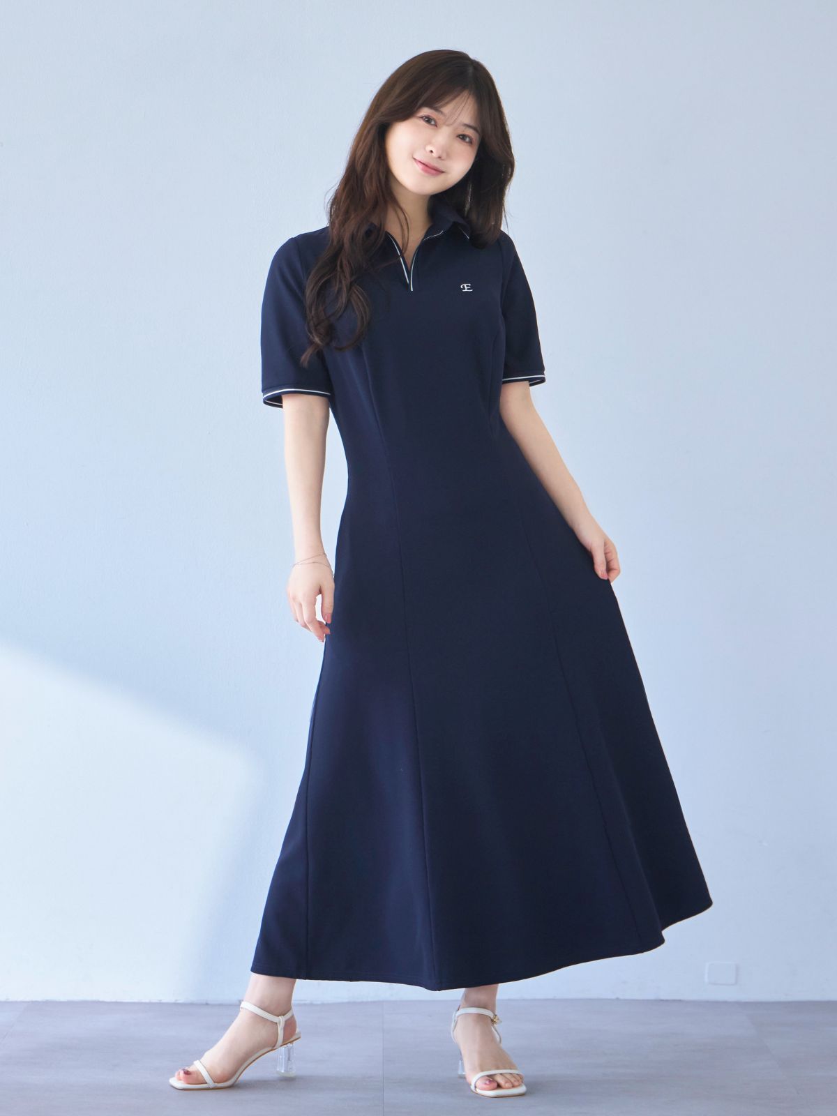 overE ポロワンピース サマーポロワンピース：ホワイト│胸が大きな女性のための