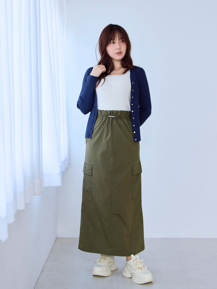 ワイドリブニットカーディガン：華紺│胸が大きな女性のための