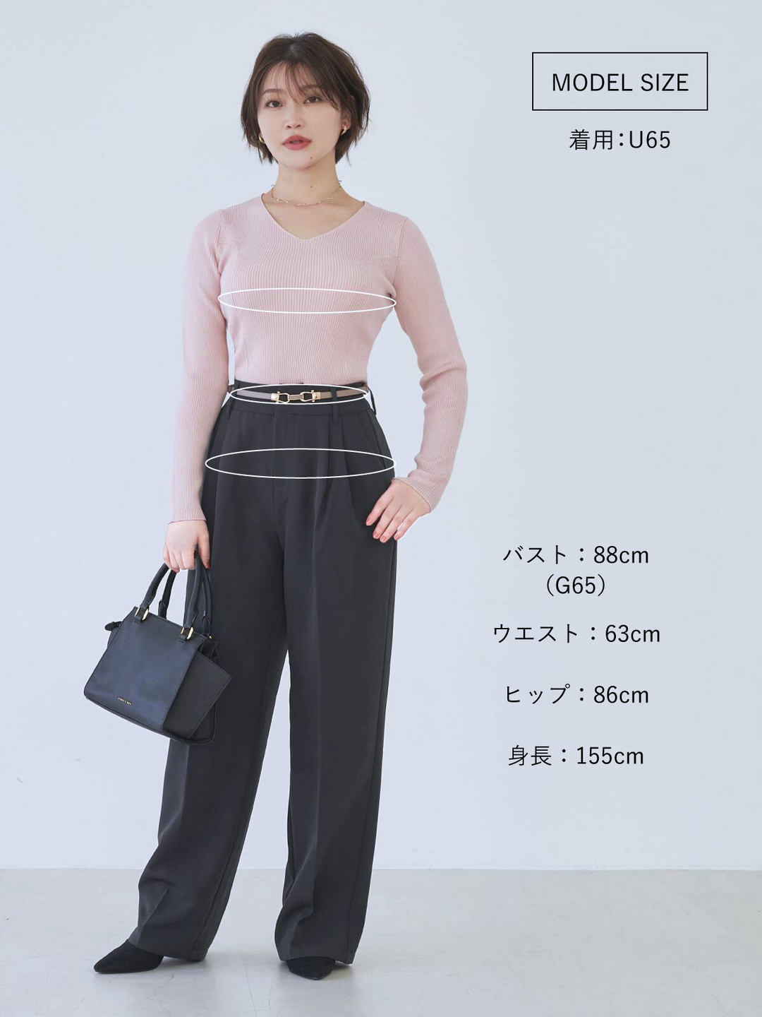 overE ラメ入りサマーVネックパネルニット：ブラック Vネックパネルニット：ブラック│胸が大きな女性のための