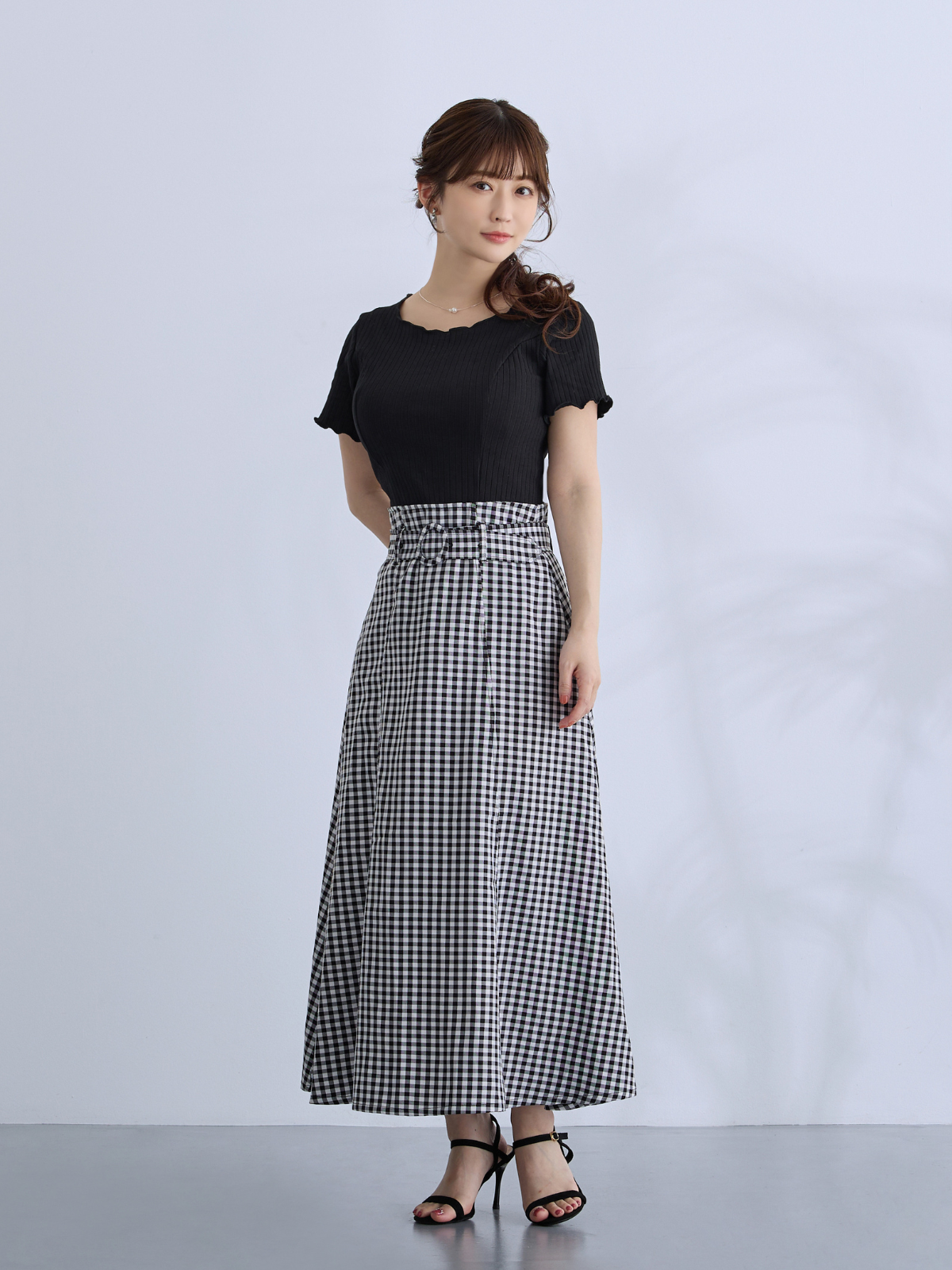 [5/8 22:00再販 期間限定 300円OFF]メローワイドテレコパネルカットソー：ブラック[102サイズ対応/入荷次第発送]