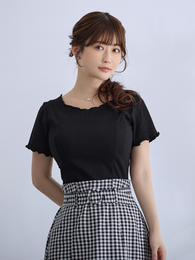 [5/8 22:00再販 期間限定 300円OFF]メローワイドテレコパネルカットソー：ブラック[102サイズ対応/入荷次第発送]