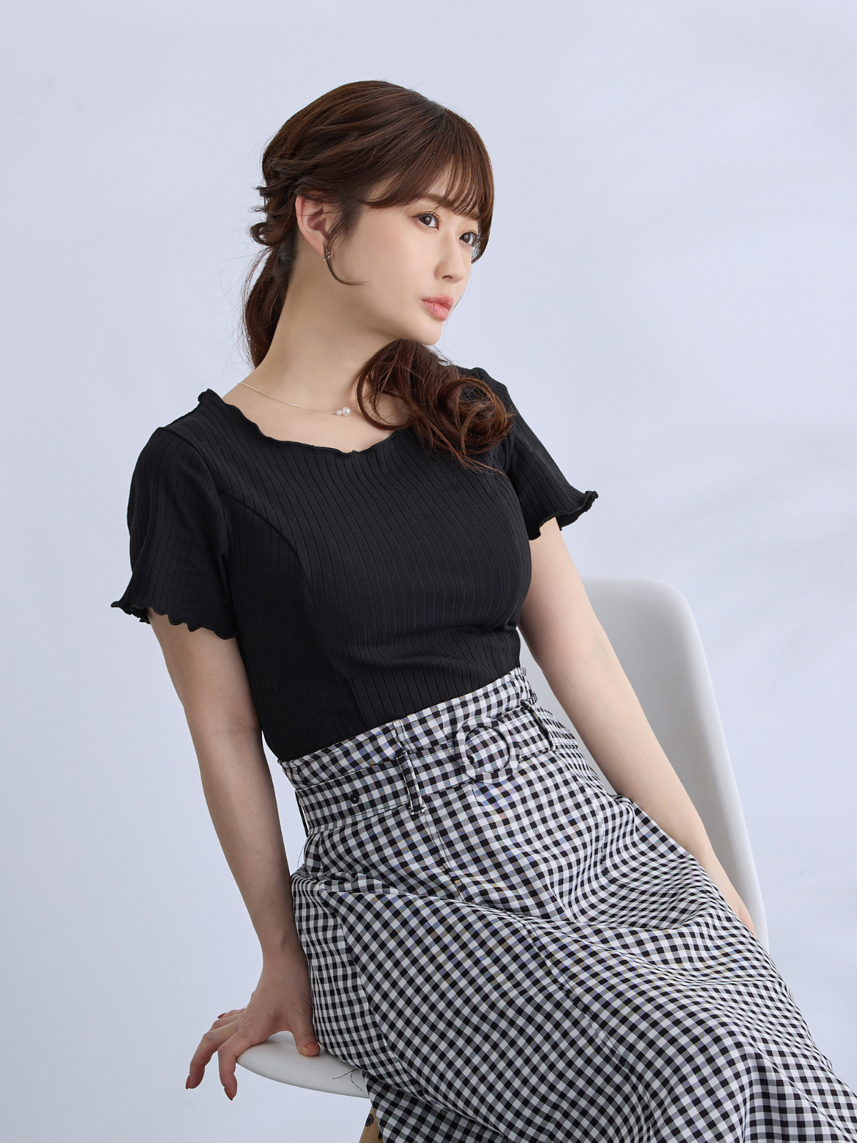 [5/8 22:00再販 期間限定 300円OFF]メローワイドテレコパネルカットソー：ブラック[102サイズ対応/入荷次第発送]