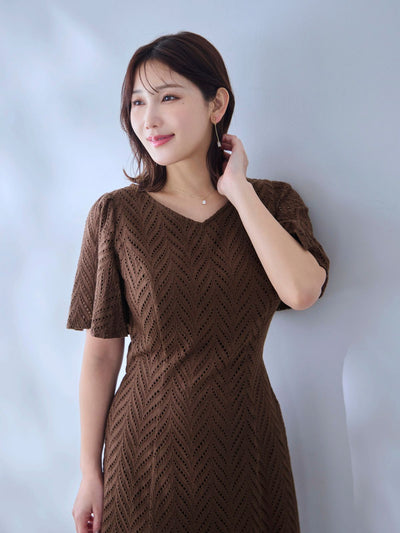 [5/29 22:00発売 期間限定 500円OFF]コットンレースワンピース 25SS：ブラウン[102サイズ対応/入荷次第発送]