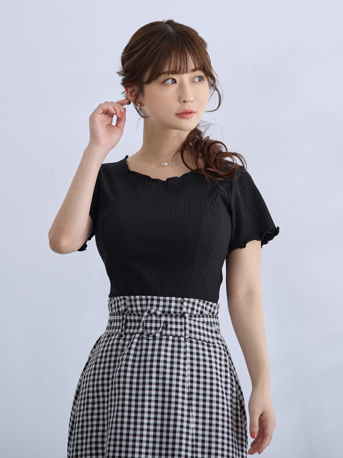 [5/8 22:00再販 期間限定 300円OFF]メローワイドテレコパネルカットソー：ブラック[102サイズ対応/入荷次第発送]