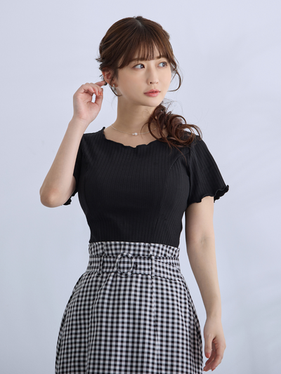 [5/8 22:00再販 期間限定 300円OFF]メローワイドテレコパネルカットソー：ブラック[102サイズ対応/入荷次第発送]