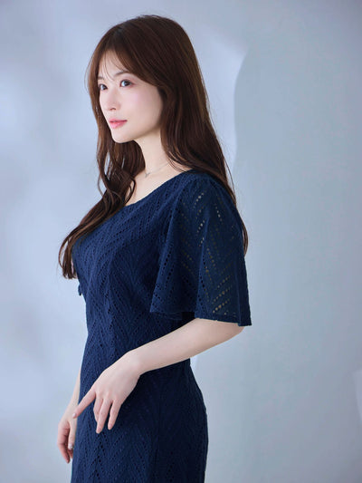 [5/29 22:00発売 期間限定 500円OFF]コットンレースワンピース 25SS：ネイビー[102サイズ対応/入荷次第発送]