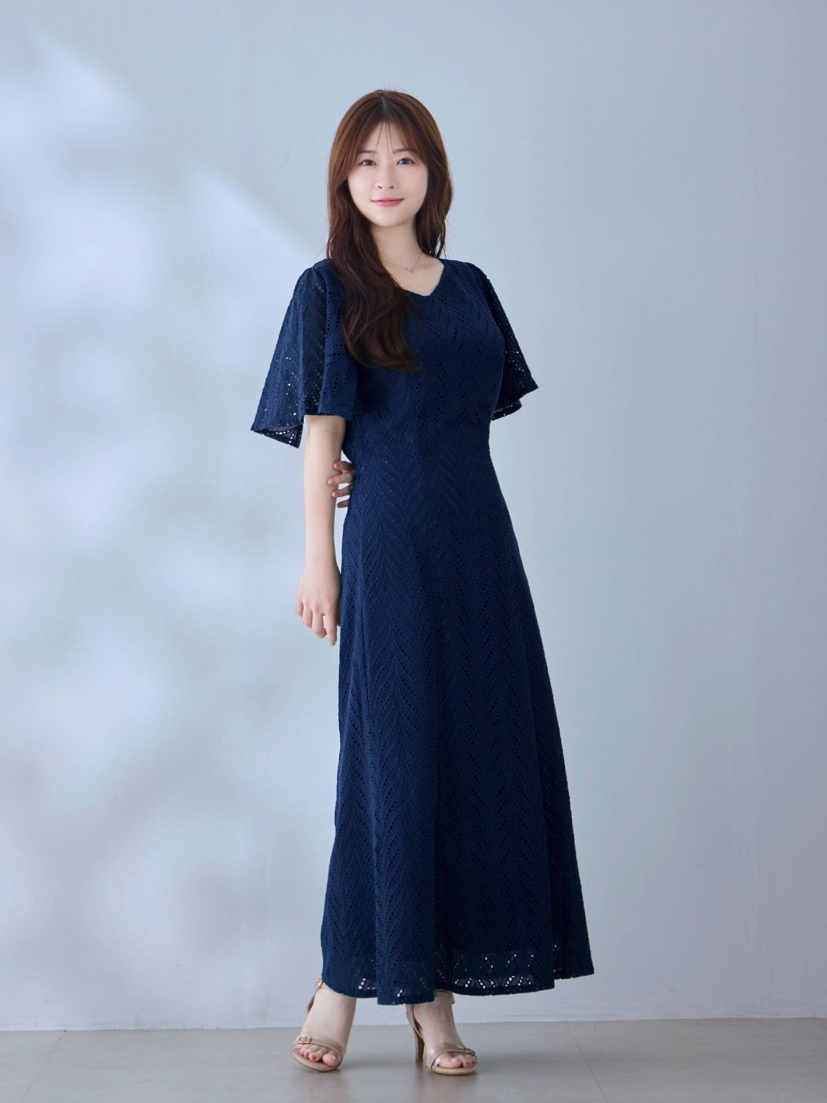 [5/29 22:00発売 期間限定 500円OFF]コットンレースワンピース 25SS：ネイビー[102サイズ対応/入荷次第発送]