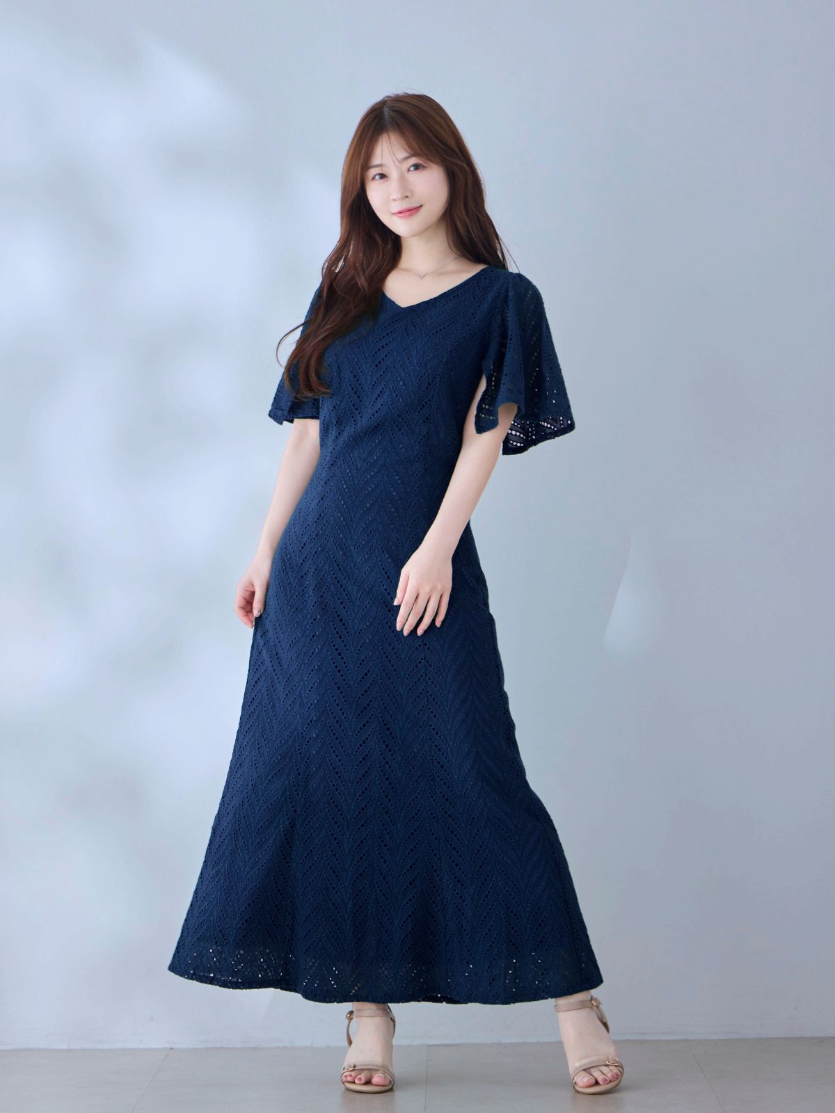 [5/29 22:00発売 期間限定 500円OFF]コットンレースワンピース 25SS：ネイビー[102サイズ対応/入荷次第発送]