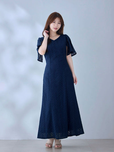 [5/29 22:00発売 期間限定 500円OFF]コットンレースワンピース 25SS：ネイビー[102サイズ対応/入荷次第発送]