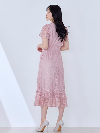 [9/11 22:00発売 期間限定 500円OFF]レースパイピングワンピース 25AW：ピンク[102サイズ対応]