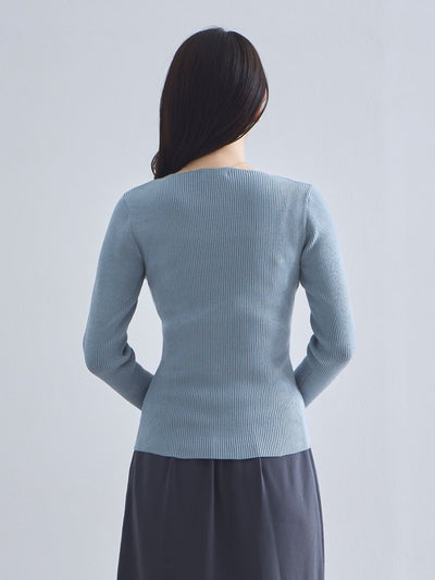 [10/2 22:00再販 期間限定 300円OFF]Vネックパネルニット：スモーキーブルー[102サイズ対応]