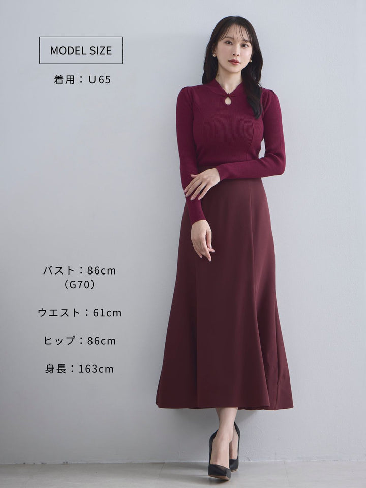 overE 90サイズ チャイナパネルニット ボルドー チャイナパネルニット：ブラック│胸が大きな女性のためのファッション