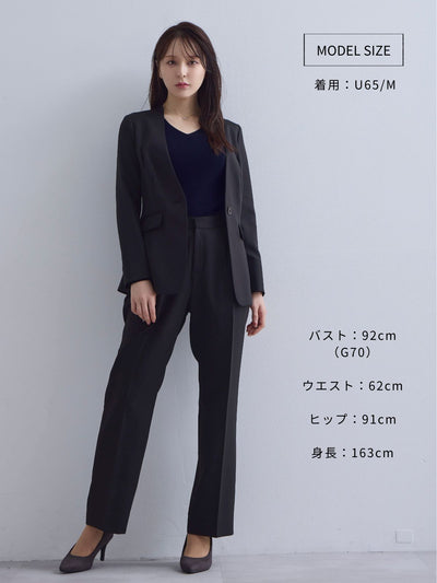[10/16 22:00発売 期間限定 500円OFF]ノーカラーハイストレッチジョーゼットジャケット 25AW：ブラック[102サイズ対応]