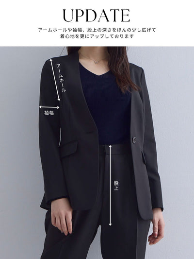 [10/16 22:00発売 期間限定 500円OFF]ノーカラーハイストレッチジョーゼットジャケット 25AW：ブラック[102サイズ対応]
