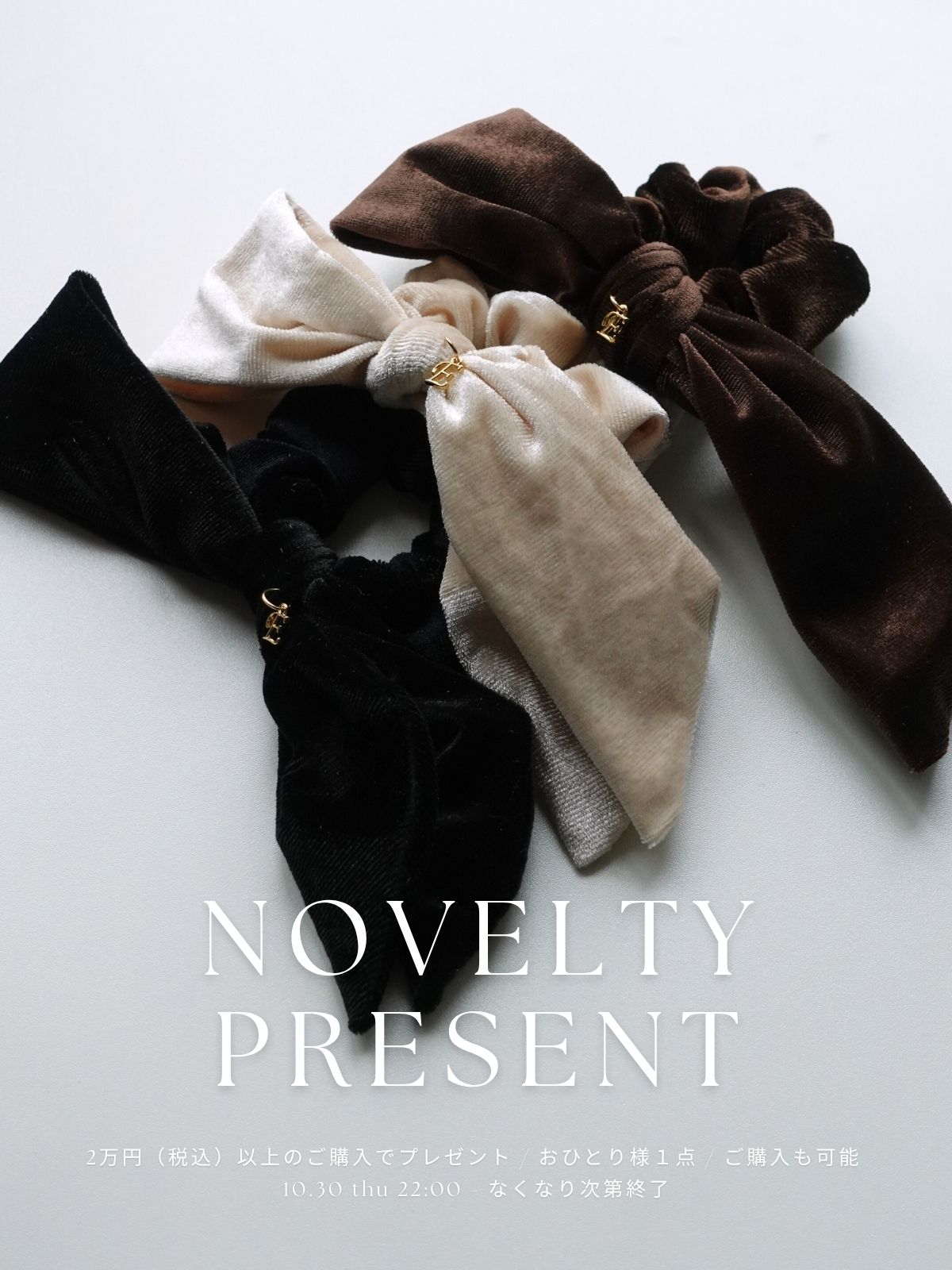 [2万円以上でプレゼント] ロゴチャーム付きベロアシュシュ