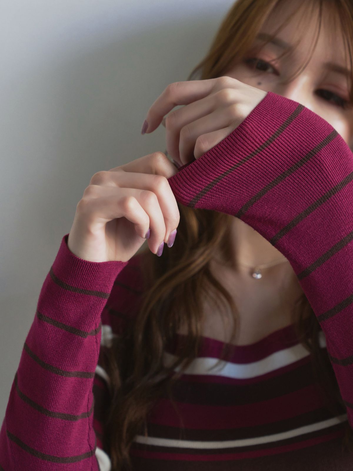 [11/20 22:00再販]スクエアネックマルチボーダーニット：ワイン[102サイズ対応]