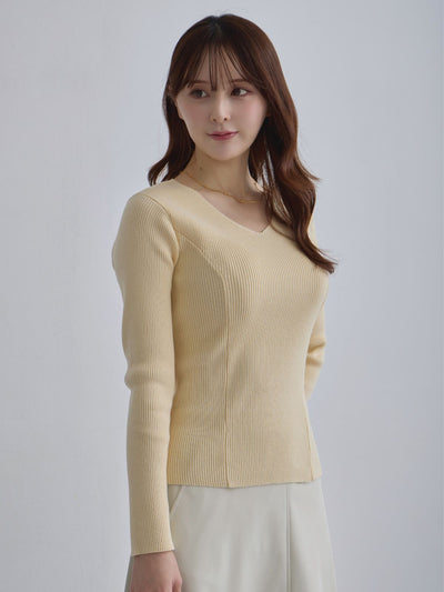 [12/4 22:00発売 期間限定 300円OFF]Vネックパネルニット：バニラ[102サイズ対応]