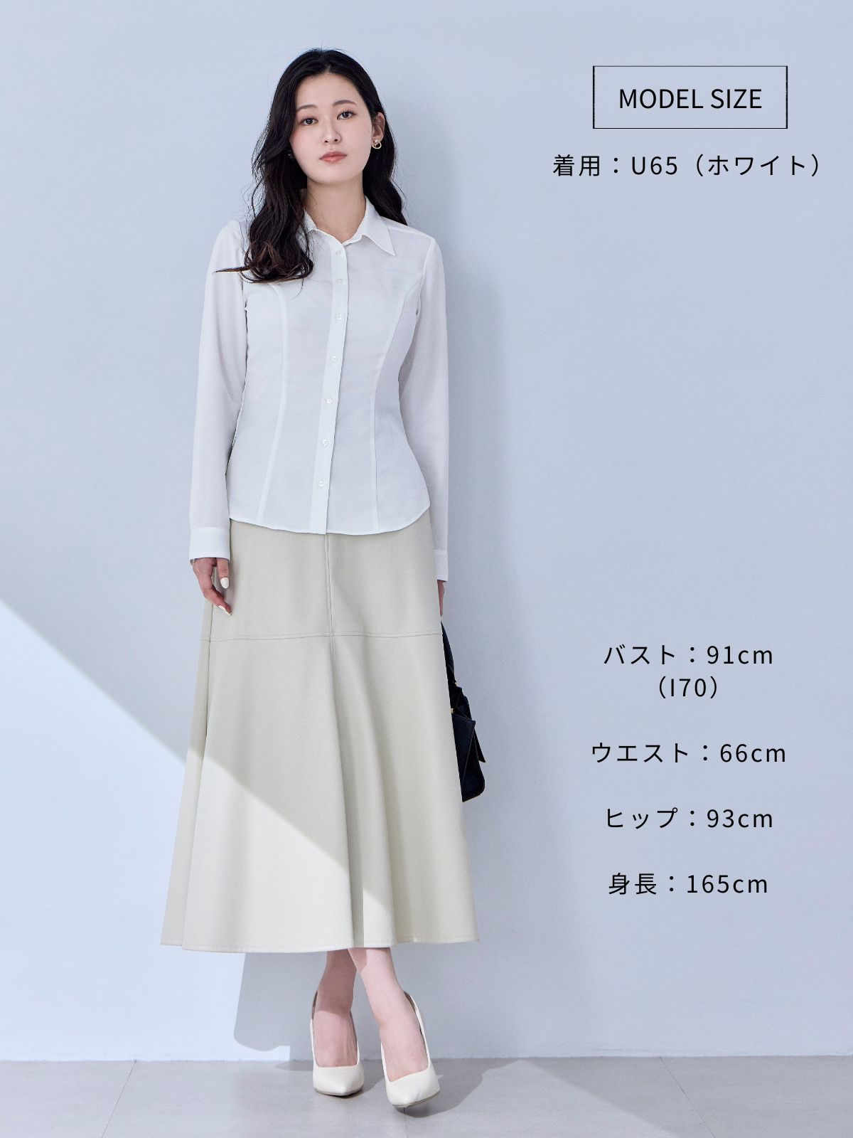 透けづらいシルキーシャツブラウス：ブラック│胸が大きな女性のための