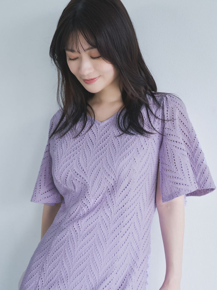 コットンレースワンピース 紫 96サイズ overE コットンレースワンピース 24SS：ラベンダー│胸が大きな女性のための