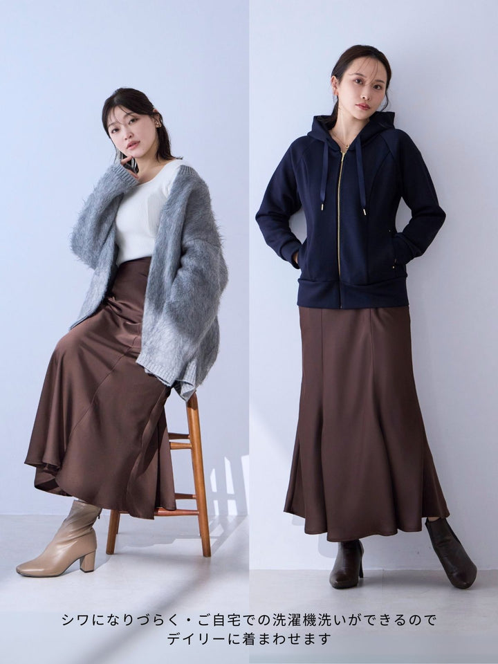 Theory ウエストゴム　サテンスカート　ブラウン bottoms-02245 サテン ロングスカート グレー ブラウン ブラック