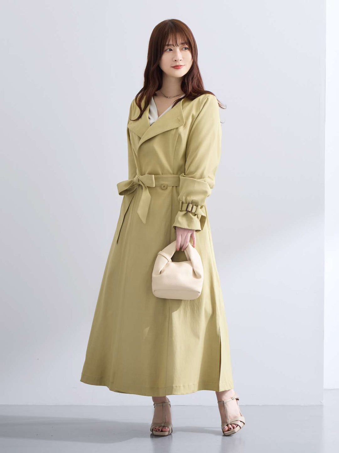 完売商品】オーバーイーoverE 2way ノーカラートレンチコート U65