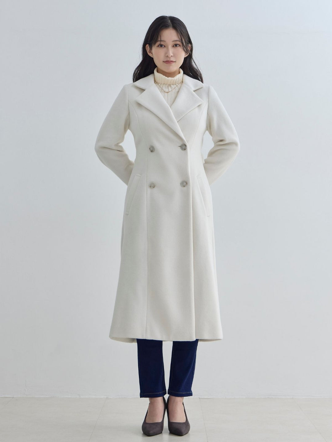 理想のチェスターコート 25AW：ブラック│胸が大きな女性のための