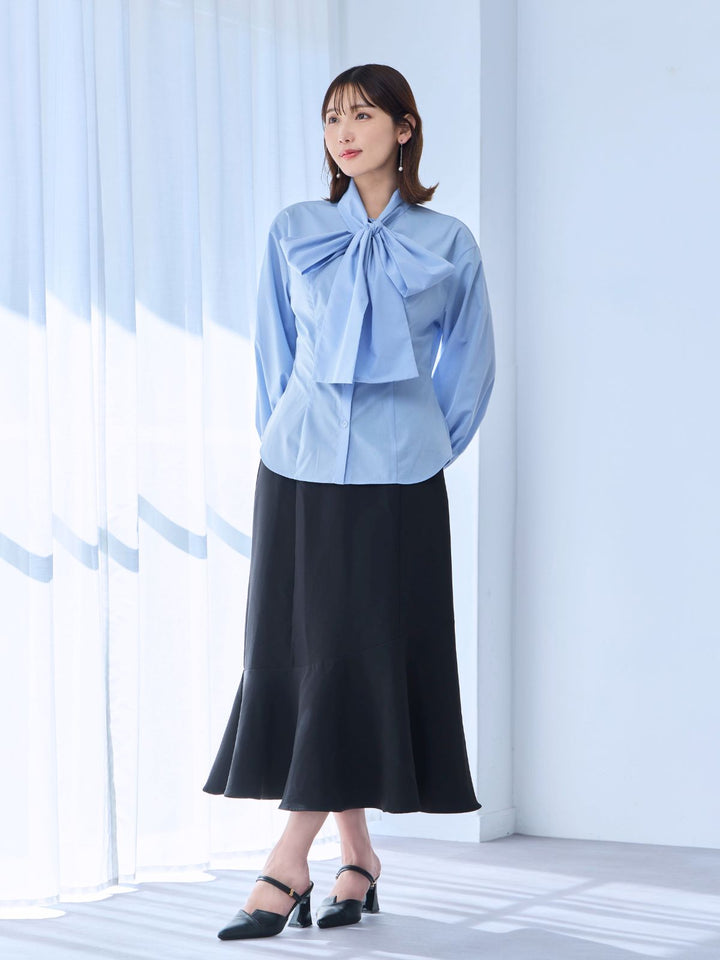 【Cherry】overE ビッグリボンシャツブラウス サックス96 ad8ca74e2e69110ffeaf644b6dbcff