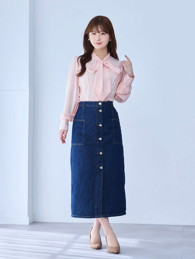 ボウタイブラウス 24AW：桜ピンク[102サイズ対応/入荷次第発送]