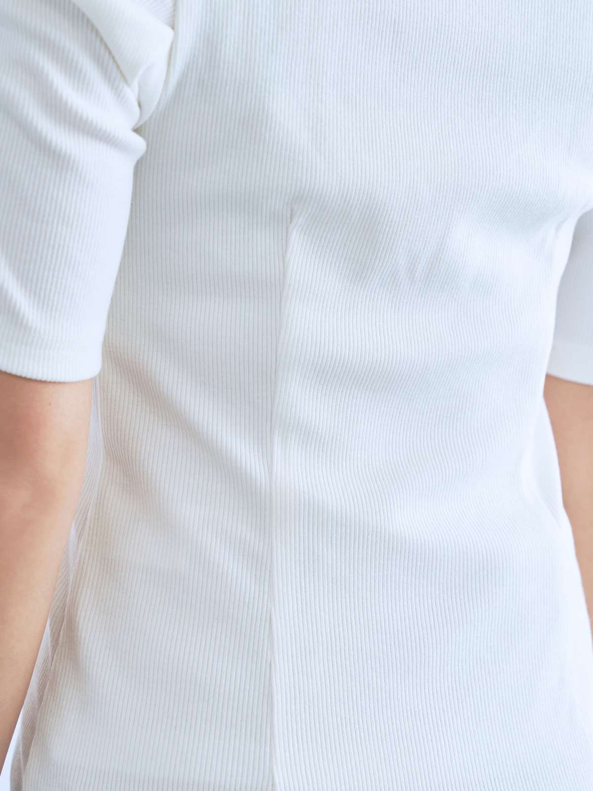 ハートネック5分袖カットソー：ホワイト