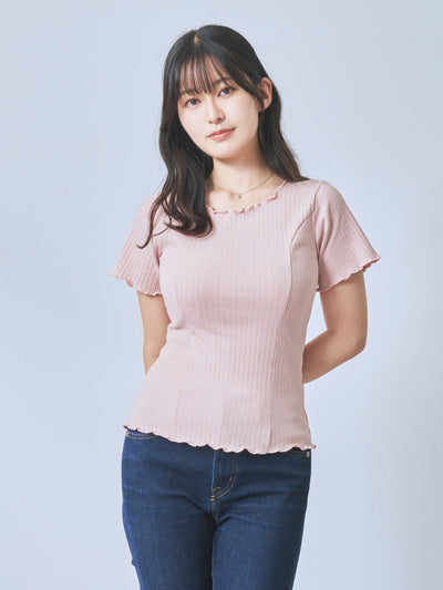 [7/31 22:00発売 期間限定 300円OFF]メローワイドテレコパネルカットソー：ピンク[102サイズ対応]