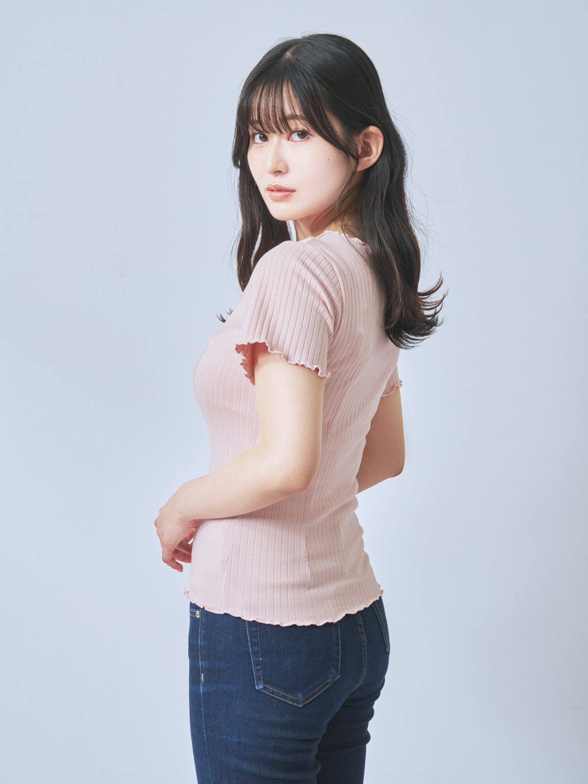 [7/31 22:00発売 期間限定 300円OFF]メローワイドテレコパネルカットソー：ピンク[102サイズ対応]