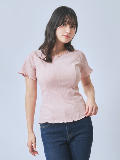 [7/31 22:00発売 期間限定 300円OFF]メローワイドテレコパネルカットソー：ピンク[102サイズ対応]