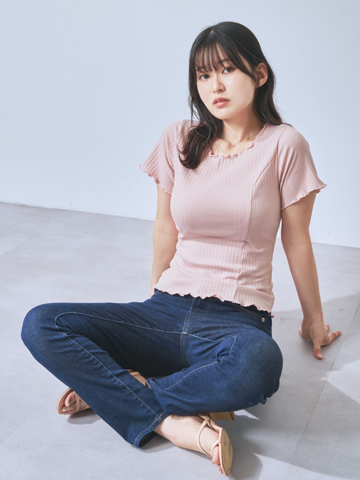 [7/31 22:00発売 期間限定 300円OFF]メローワイドテレコパネルカットソー：ピンク[102サイズ対応]