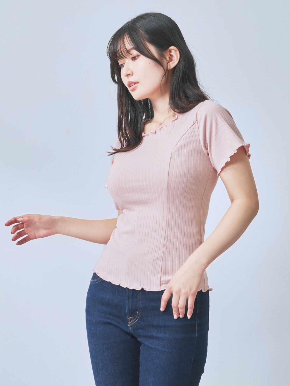 [7/31 22:00発売 期間限定 300円OFF]メローワイドテレコパネルカットソー：ピンク[102サイズ対応]