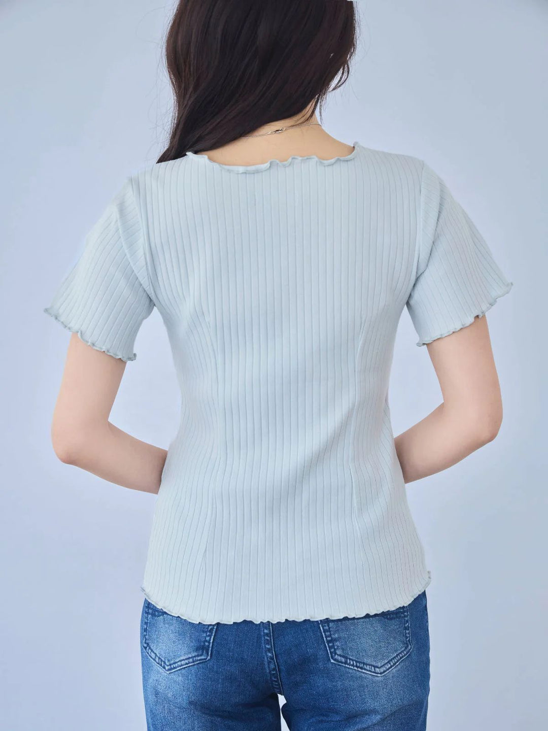 メローワイドテレコパネルカットソー：ブラウン│胸が大きな女性