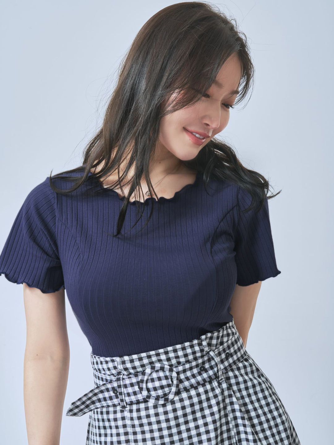 メローワイドテレコパネルカットソー：ネイビー│胸が大きな女性のため