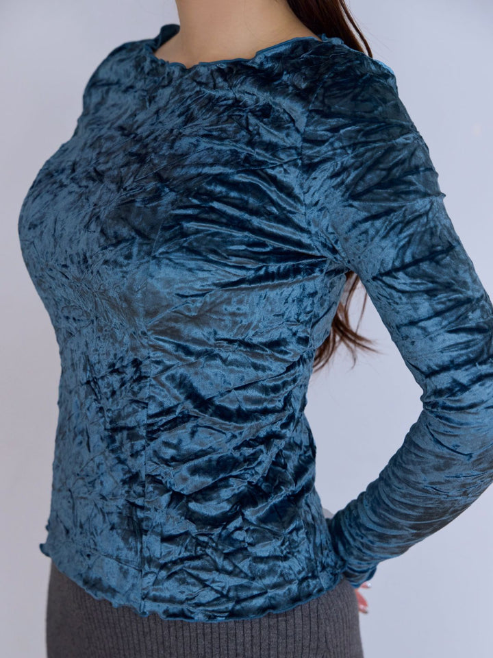 Cledusia クレドシア　ｂａｃｋオープンベロアトップス　グレー メロークラッシュベロアトップス：グレー│胸が大きな女性のため
