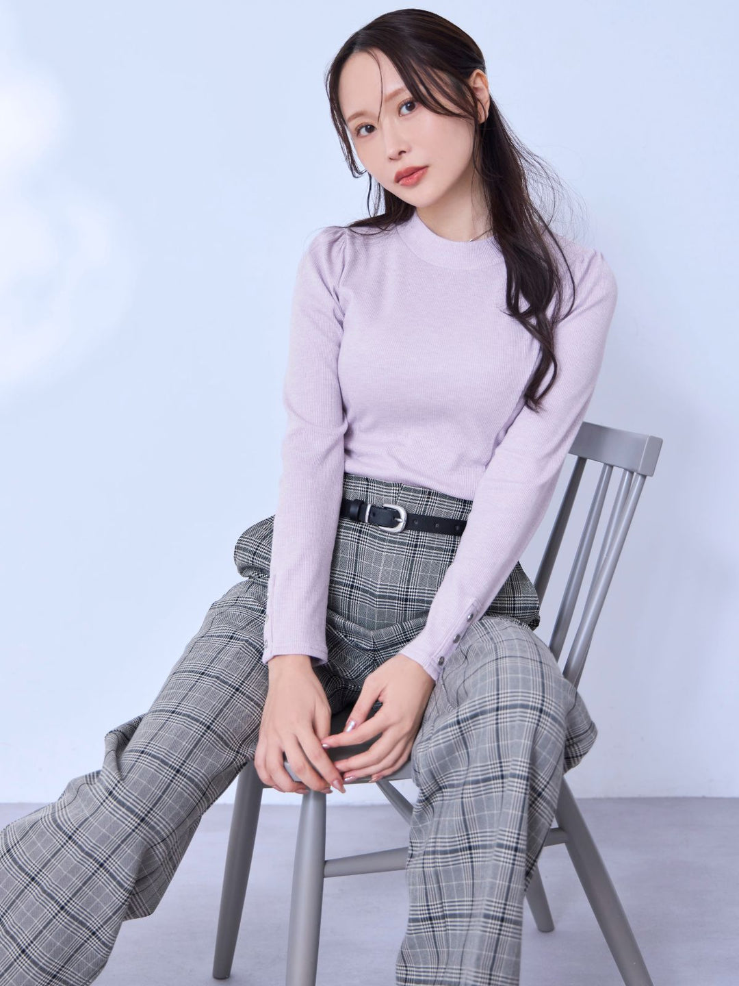 【ご予約品】 ミニラメテレコパネルカットソー：ラベンダー│胸が大きな女性の トップス