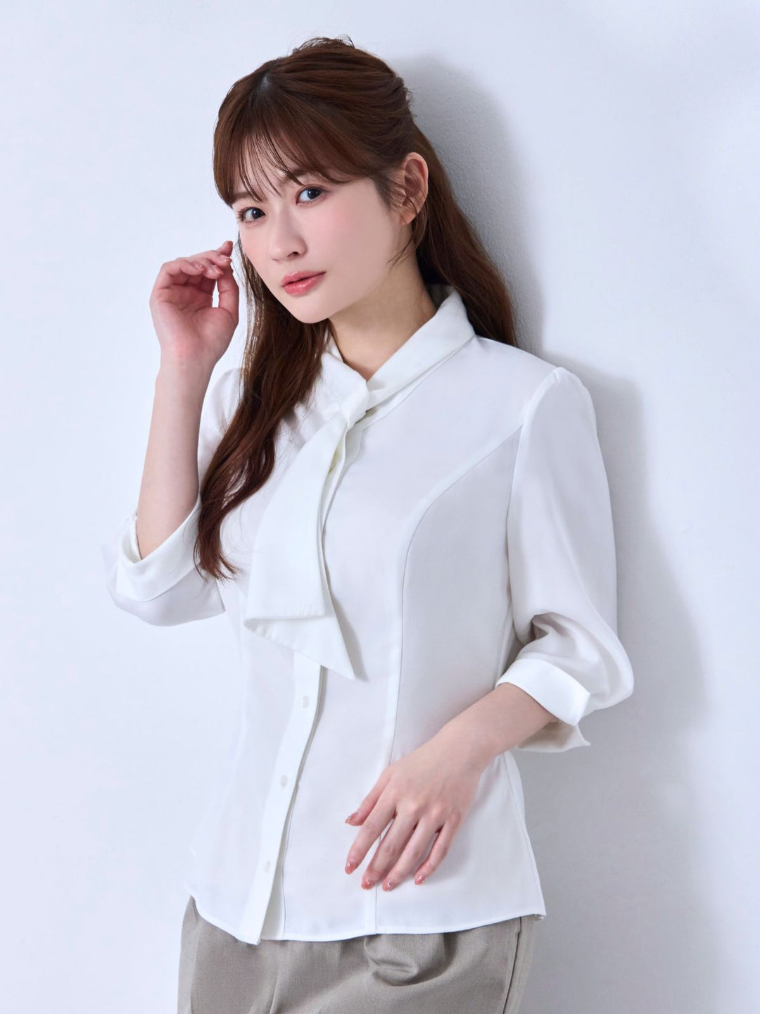 (新品未使用) bow.a ボウエー ストライプ ブラウス AMBIDEX Store △タイプライター無地/ギンガム 5分袖ボウタイ