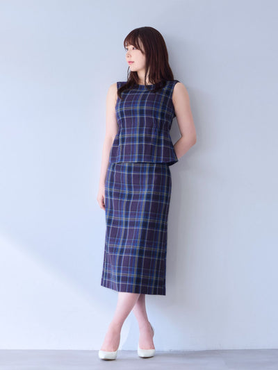 [5/22 22:00発売 期間限定 300円OFF]カラミチェックトップス：ブルー