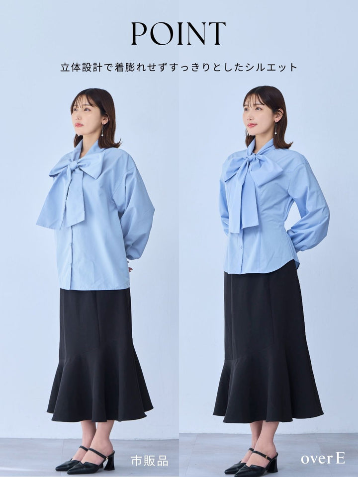 ビッグリボンシャツブラウス：ホワイト│胸が大きな女性のための