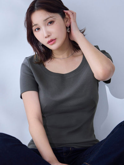 [6/19 22:00発売 期間限定 200円OFF]ベーシックラウンドネックＴシャツ 25SS：チャコール[102サイズ対応/入荷次第発送]