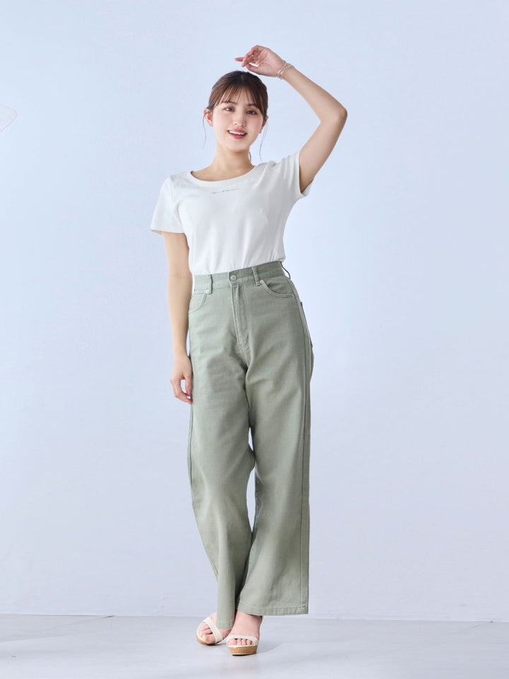 高質 ベーシックラウンドネックTシャツ 25SS：ホワイトロゴ│胸が トップス