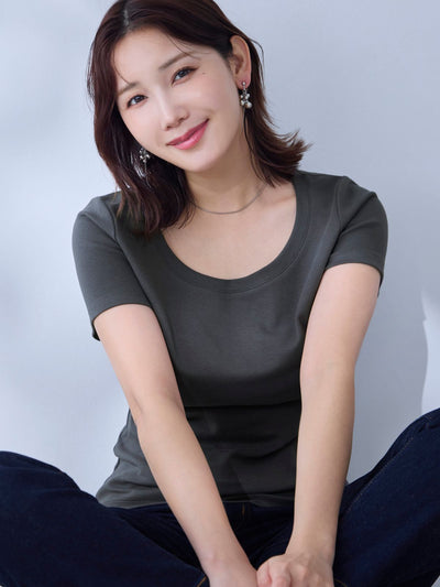 [6/19 22:00発売 期間限定 200円OFF]ベーシックラウンドネックＴシャツ 25SS：チャコール[102サイズ対応/入荷次第発送]