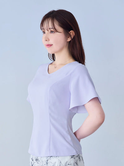 [5/15 22:00発売 期間限定 300円OFF]ストレッチフレアスリーブブラウス 25SS：ネイビー[102サイズ対応]