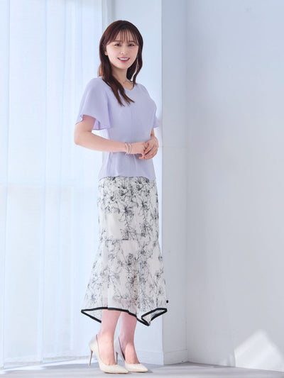 [5/15 22:00発売 期間限定 300円OFF]ストレッチフレアスリーブブラウス 25SS：パステルラベンダー[102サイズ対応]