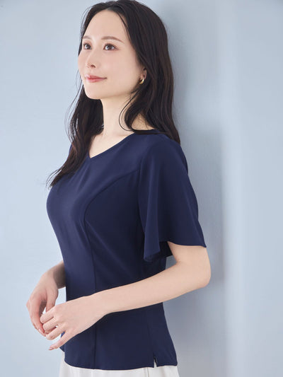 [5/15 22:00発売 期間限定 300円OFF]ストレッチフレアスリーブブラウス 25SS：ネイビー[102サイズ対応]