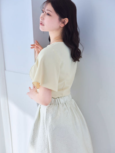 [5/15 22:00発売 期間限定 300円OFF]ストレッチフレアスリーブブラウス 25SS：パステルイエロー[102サイズ対応]